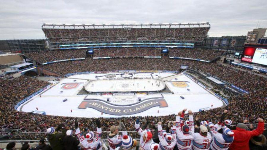 FOXBORO, MA - JANUARY 01: A general view as Montreal Canadiens fans celebrate after the first goal in the first period against the Boston Bruins during the 2016 Bridgestone NHL Winter Classic at Gillette Stadium on January 1, 2016 in Foxboro, Massachusetts.  (Photo by Jim Rogash/Getty Images)