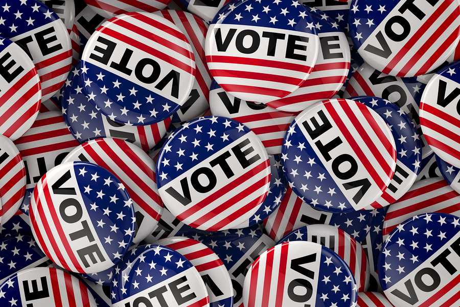 American flag inspired vote buttons for supporters during the pr