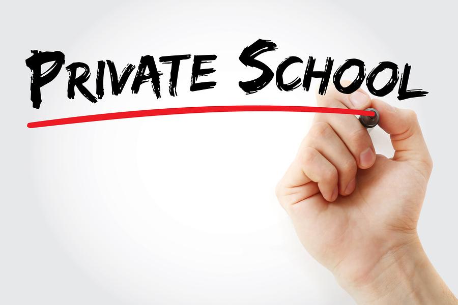 Hand writing Private School with marker concept background