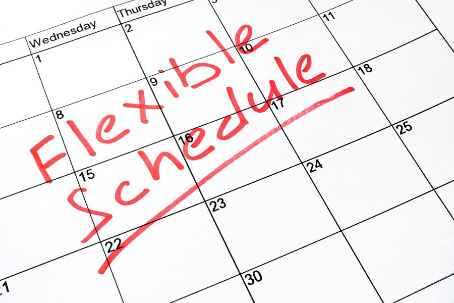 A Flexible schedule written on a calendar.