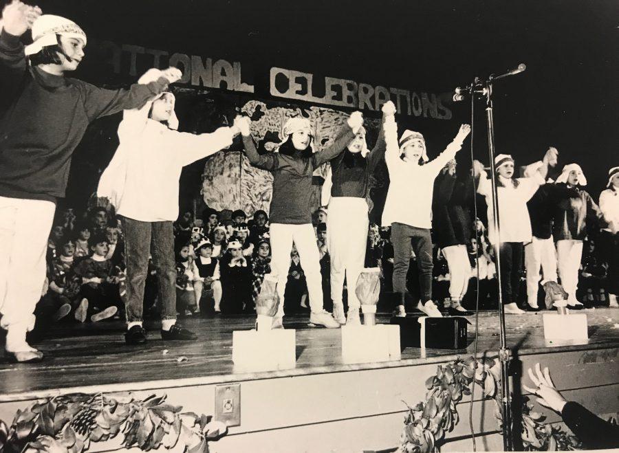 In 1992, the lower school performed on the old gym stage.  Photo courtesy of Brimmer and May. 
