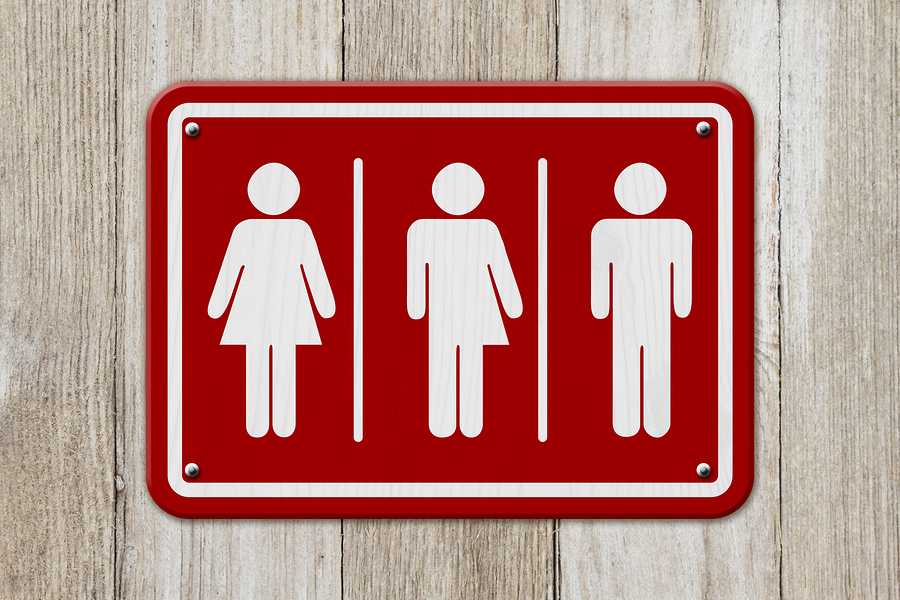 All inclusive transgender sign Red and white sign with a woman a transgender and man symbol on weathered wood 3D Illustration
