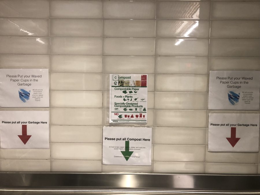 New signs in the dining hall direct students where and what to compost. Photo by Sita Alomran 19. 