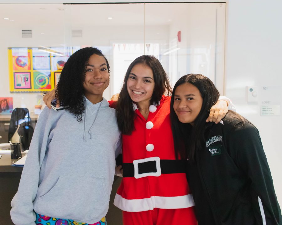 Kaylee Little ’23, Angeline Nur Dervisevic ’21 and Emma Guevara ’23 enjoy Pajama Day, the first day of Spirit Week.