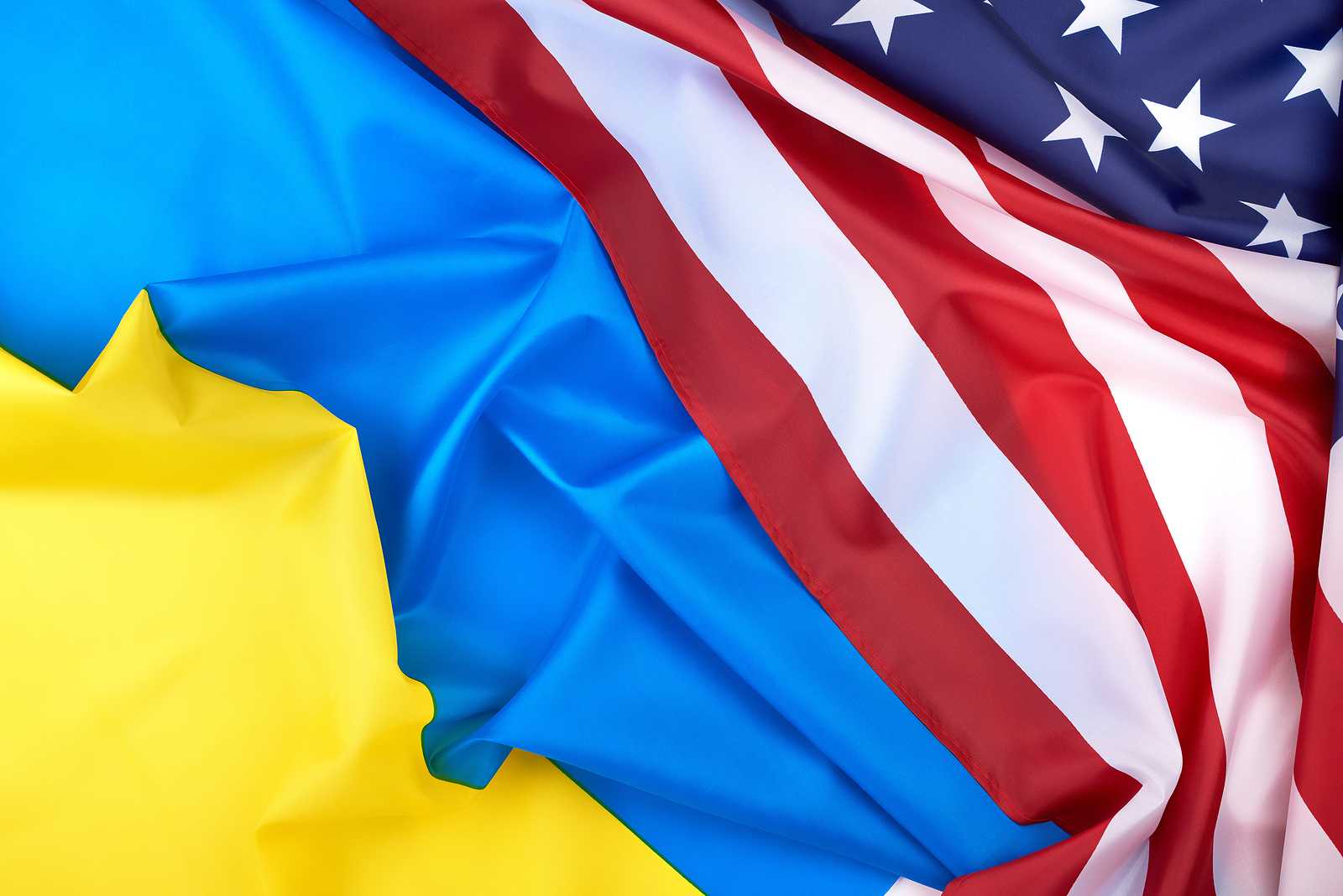 Textile Flags Of Ukraine And The United States Of America, Symbo