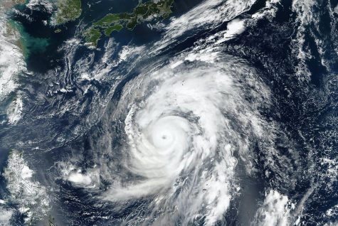 Hagibis super typhoon approaching the coast. The eye of the hurricane. Satellite view. Some elements of this image furnished by NASA. Photo purchased from BigStock.com. 