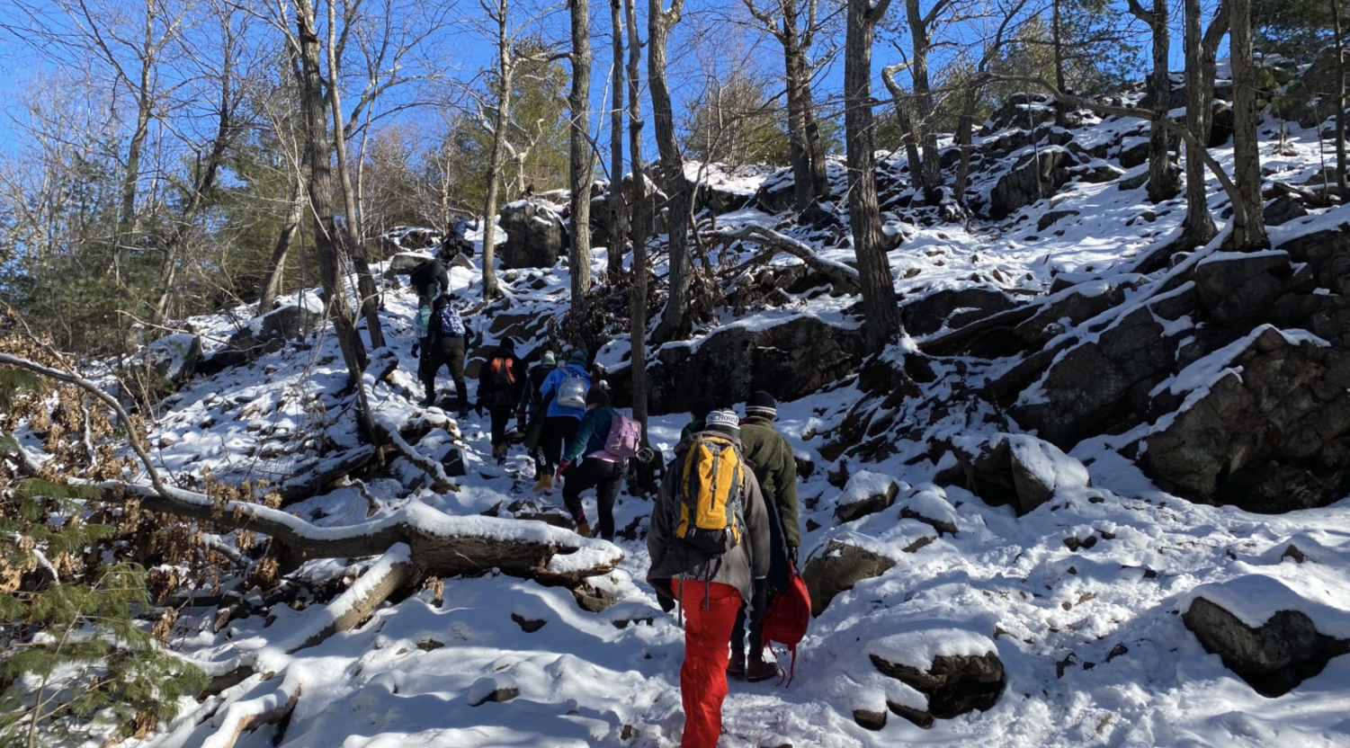Upper School students engage on a 6-mile hike at Blue Hills.