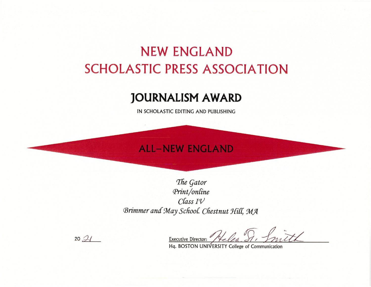 Gator+Wins+All-New+England+Journalism+Award