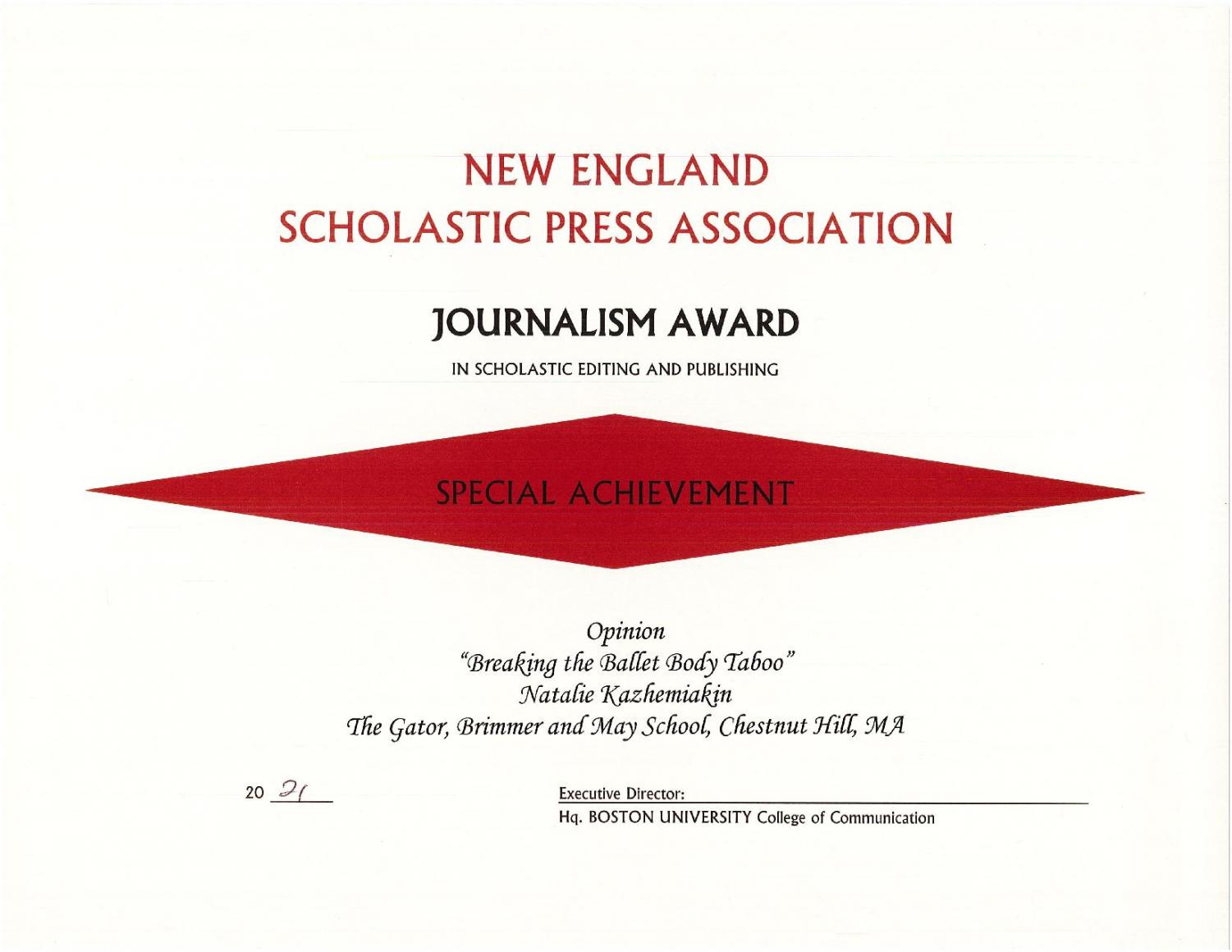 Gator+Wins+All-New+England+Journalism+Award