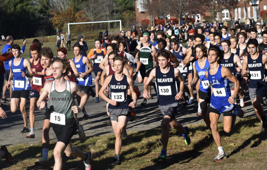 Brian Gamble '23 leads the pack at the Division IV NEPSTA race.