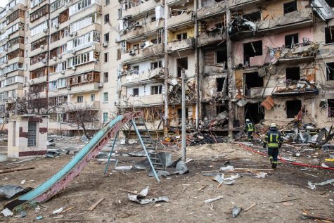 A residential building in Ukraines capital city, Kyiv, suffered a missile attack by Russian forces. Photo courtesy of BigStock.