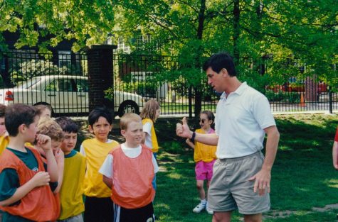 Jeff Gates teaches a physical education class in the late 1990s.