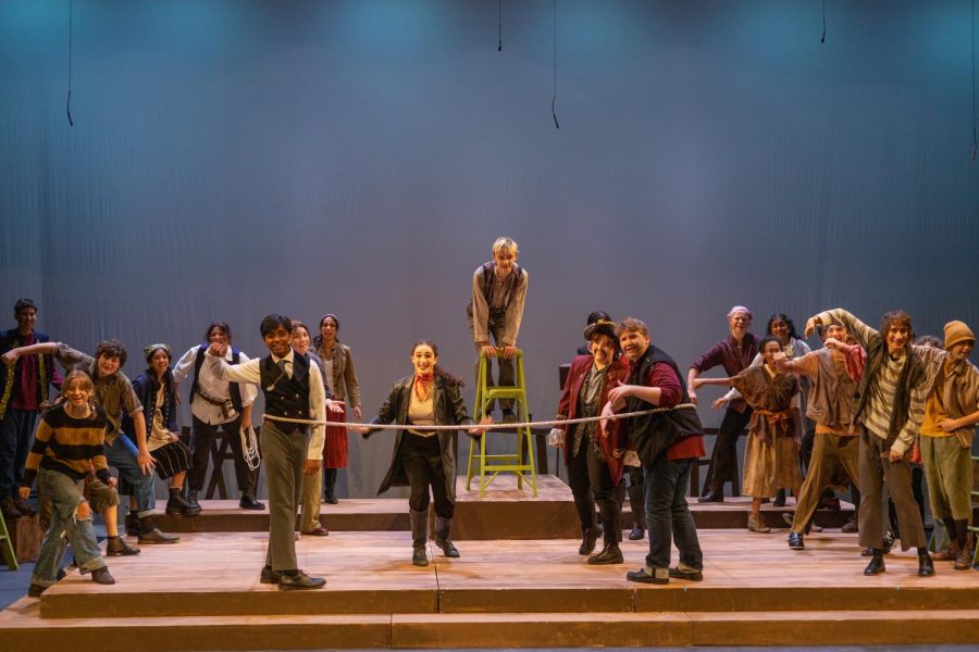 Wolfstich ‘26 performs a scene with the cast of “Peter and the Starcatcher.” Photo by Edan Zinn ‘23. 