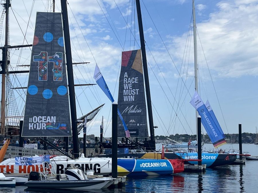 IMOCA Boats lined up at the dock in Newport, Rhode Island during the stopover for The Ocean Race. Photo Courtesy of Evan Michaeli.