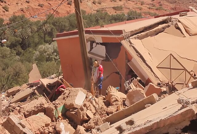 Rubble from the earthquake in Morocco on September 8, 2023. Photo courtesy of Wikimedia Commons. 