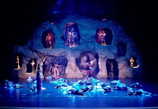 Mary Wang 26 performs a scene with the cast and dancers of The Night of Dunhuang.
