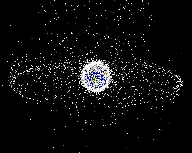 Space debris objects in orbit around Earth created by man that no longer function. 