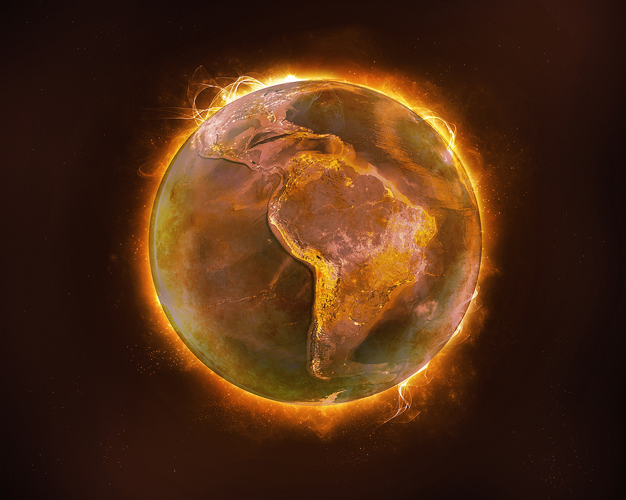 The earth burning due to global warming