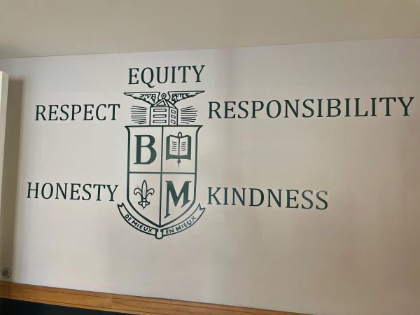 The Schools Core Values appear on the wall nearby Dean of Students Paul Murrays office. 