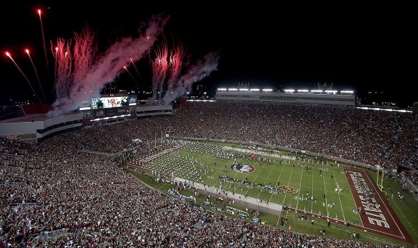 A fireworks display at Doak Campbell Stadium, home of the Florida State Seminoles. 