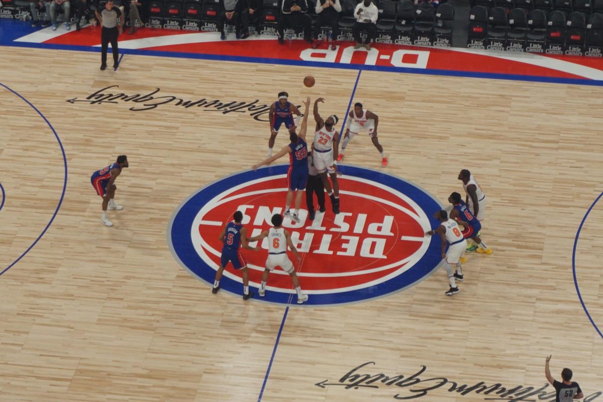 Opening tip-off between the Detroit Pistons and the New York Knicks. 