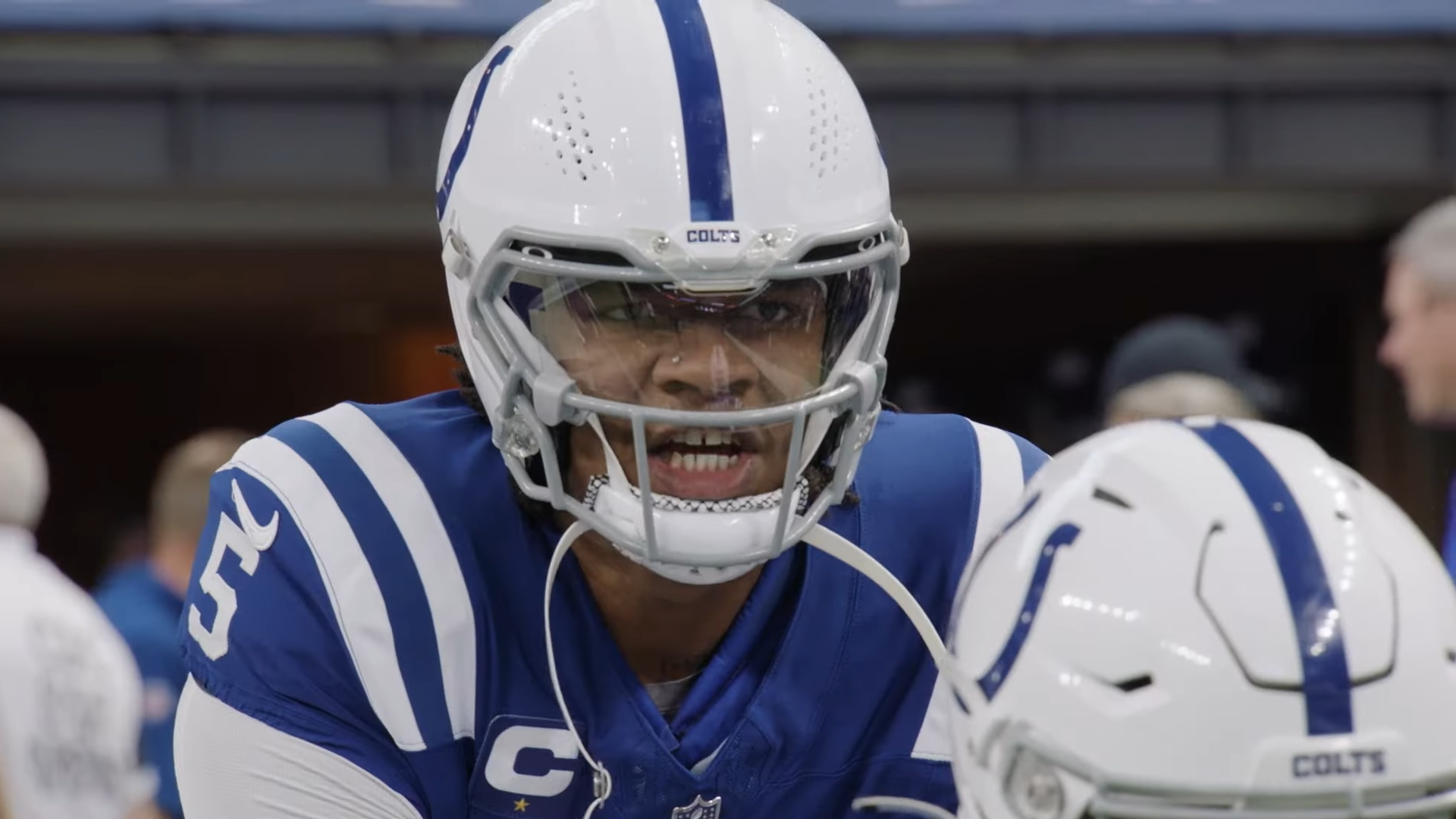 Colts quarterback Anthony Richardson gets ready for a play against the Tennessee Titans. After a promising start to his rookie season, Richardson went down with a season-ending shoulder injury. 
