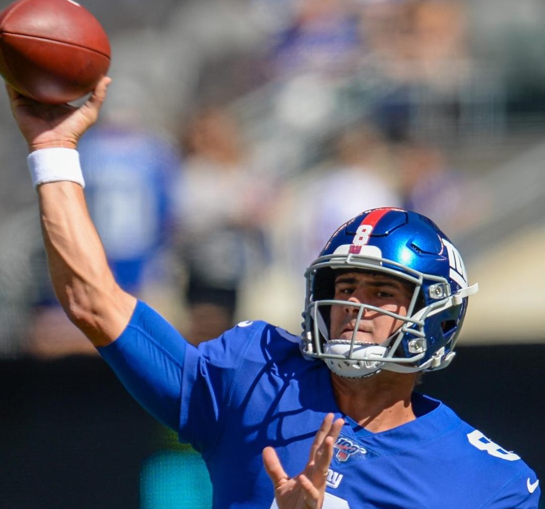 New York Giants quarterback Daniel Jones throws a pass to one of his receivers. After a breakout season last year, Joness season ended abruptly with a torn ACL. 