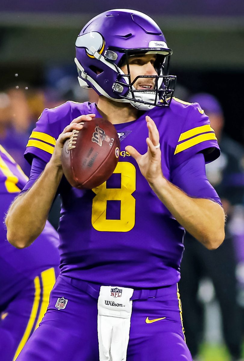 Four-time Pro Bowler Kirk Cousins drops back into the pocket against the Washington Commanders. Cousins tore his Achilles in Week Nine. 