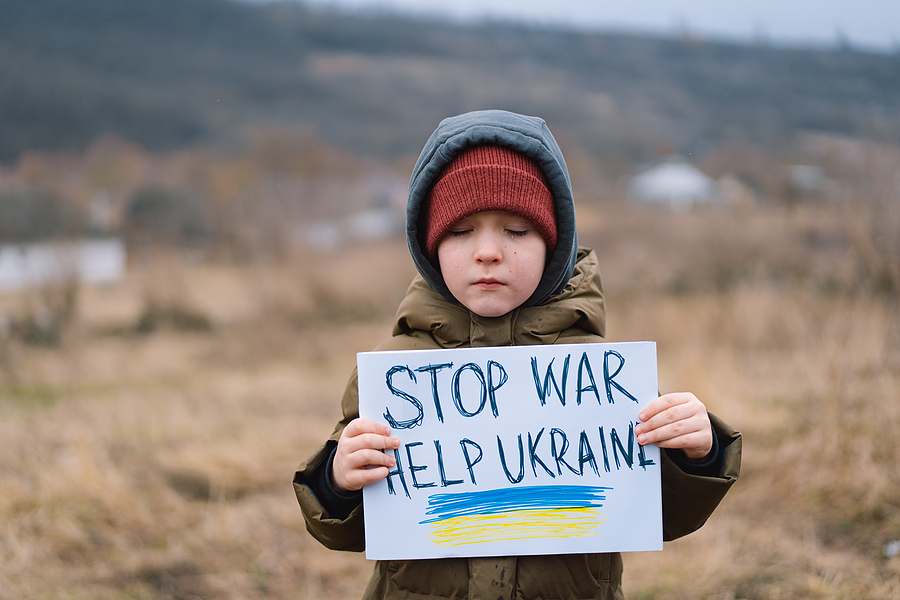 Ukrainian boy asks to stop the war in Ukraine. 