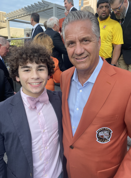 Gabe Cohen 26 and Coach John Calipari share a moment at the Basketball Hall Of Fame in Springfield Massachusetts last August. 