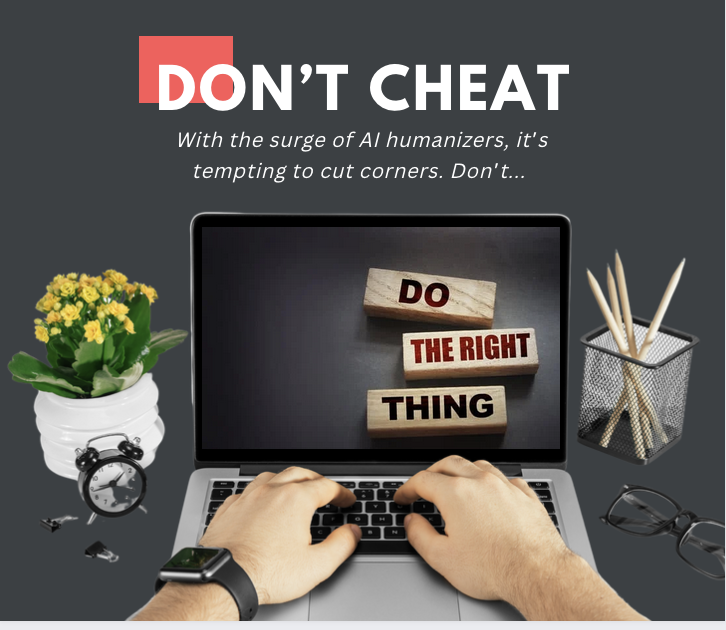 Photo illustration of a student being tempted to cheat with AI. 