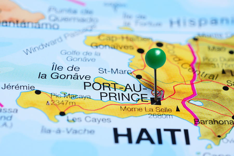 Port-Au-Prince pinned on a map of Haiti.