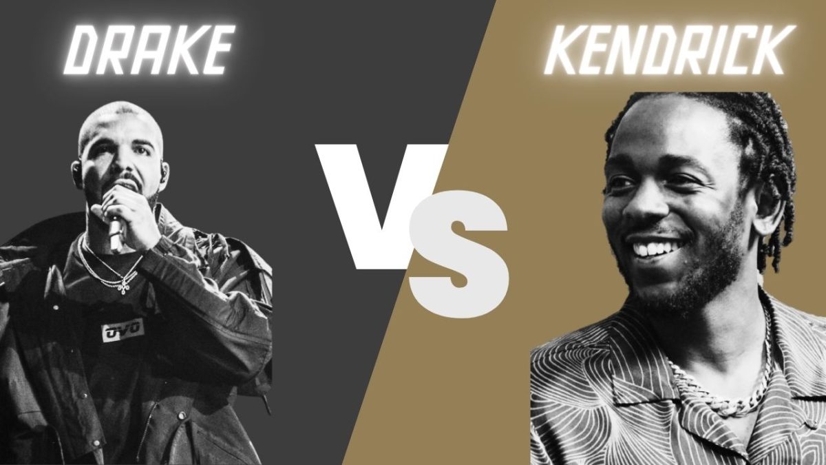 A photo illustration of Kendrick Lamar and Drake. 