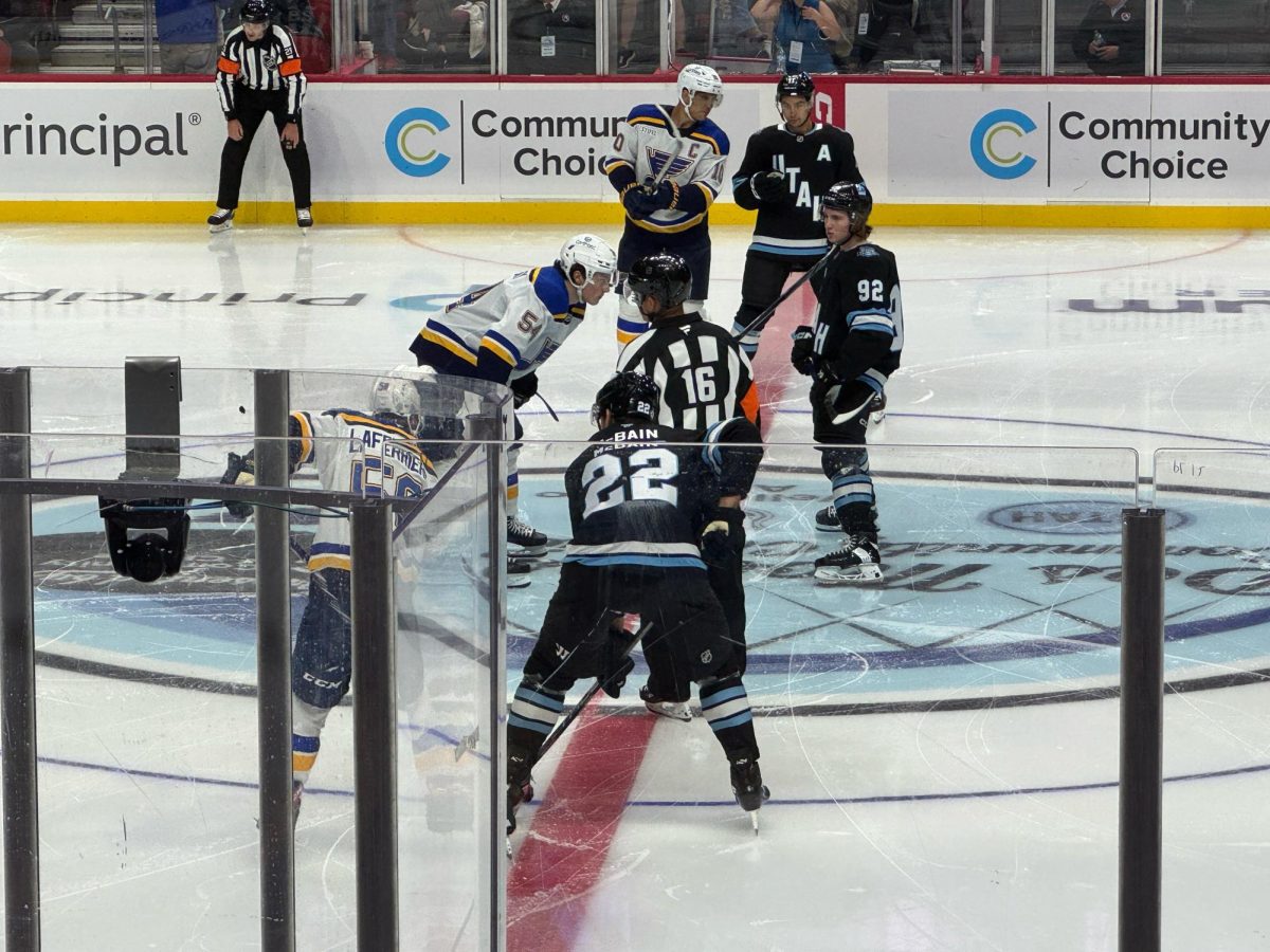 The Utah Hockey Club face off against the St.Louis Blues in their first preseason game. Photo courtesy of Wikimedia Commons.