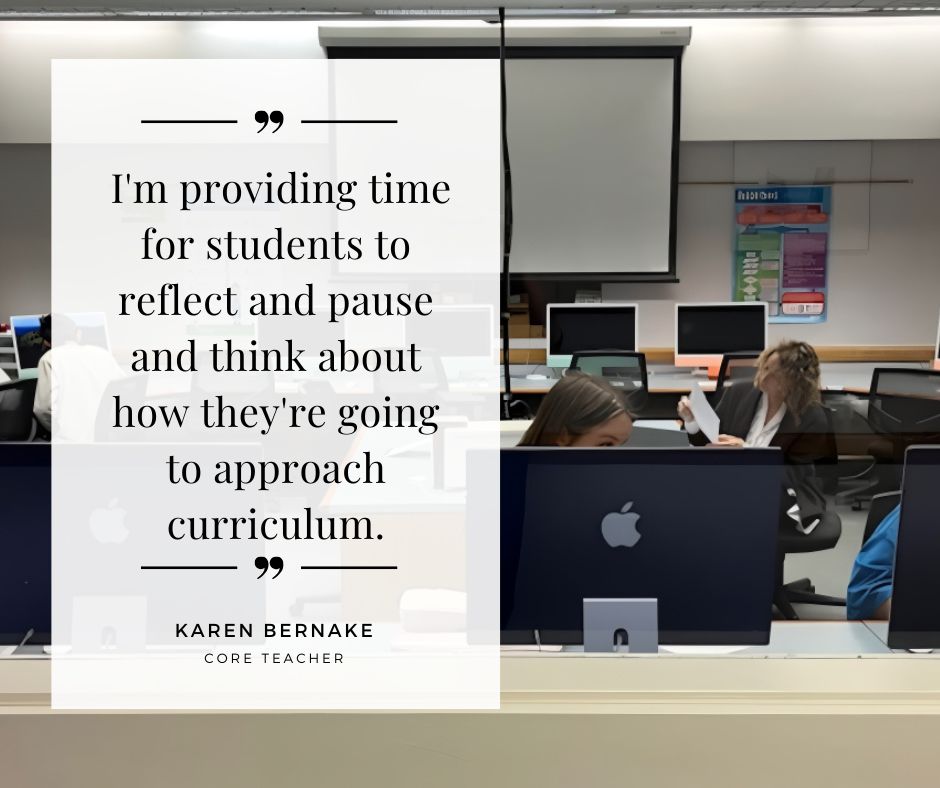 Karen Bernake teaches a section of CORE, which meets inside the Pappas Lab. 