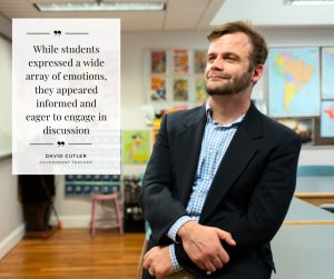 David Cutler in his classroom, awaiting students. 