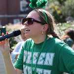 Student Life Director Tess Cicala hypes up the crowd. 