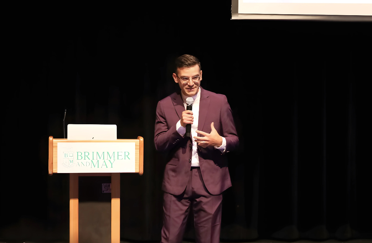 Michael Venturiello addressing the Middle and Upper School.