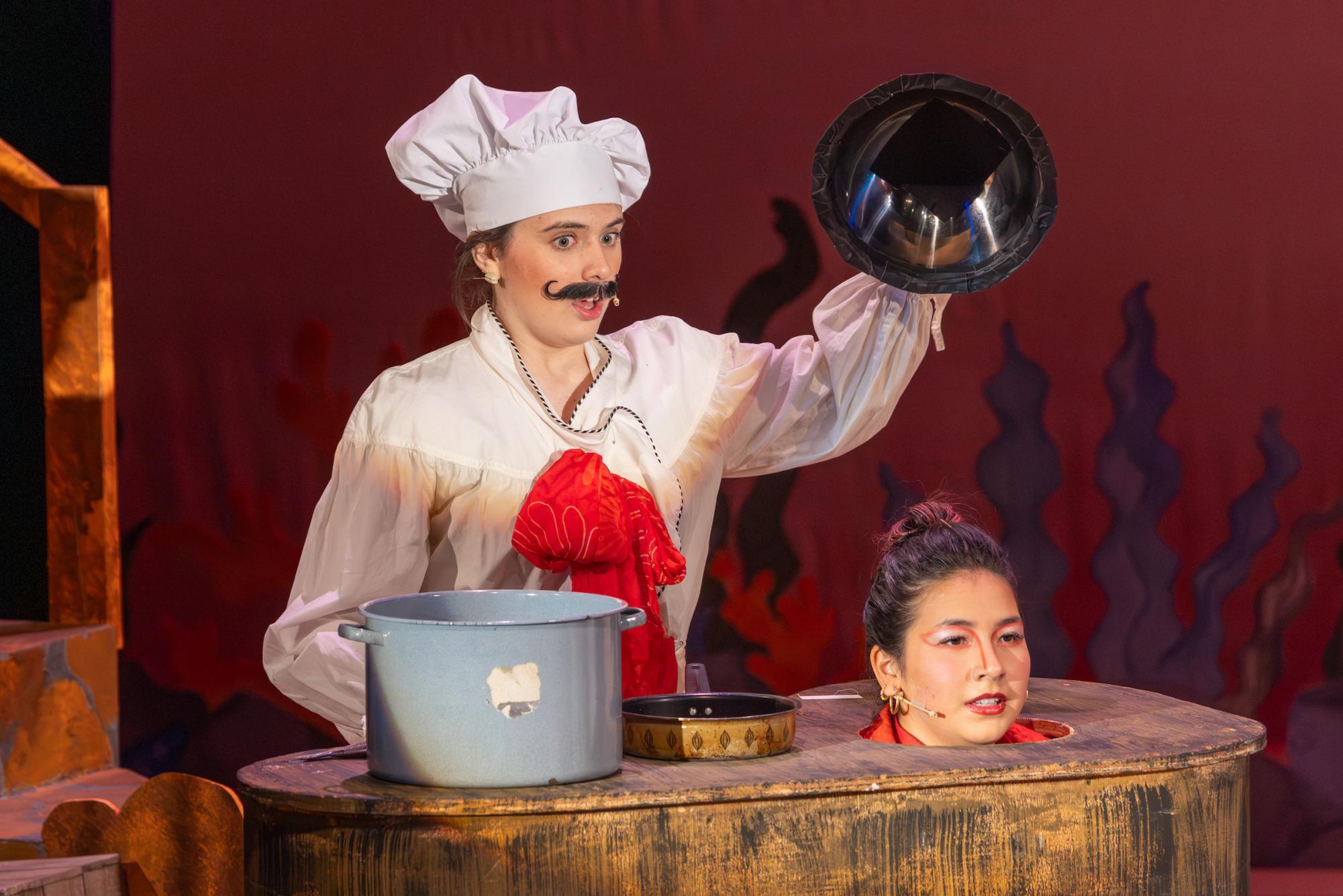 Rachael Rosenberg '27 (Chef Louis) performs a scene with Nydia Comenzo '27 (Sebastian).